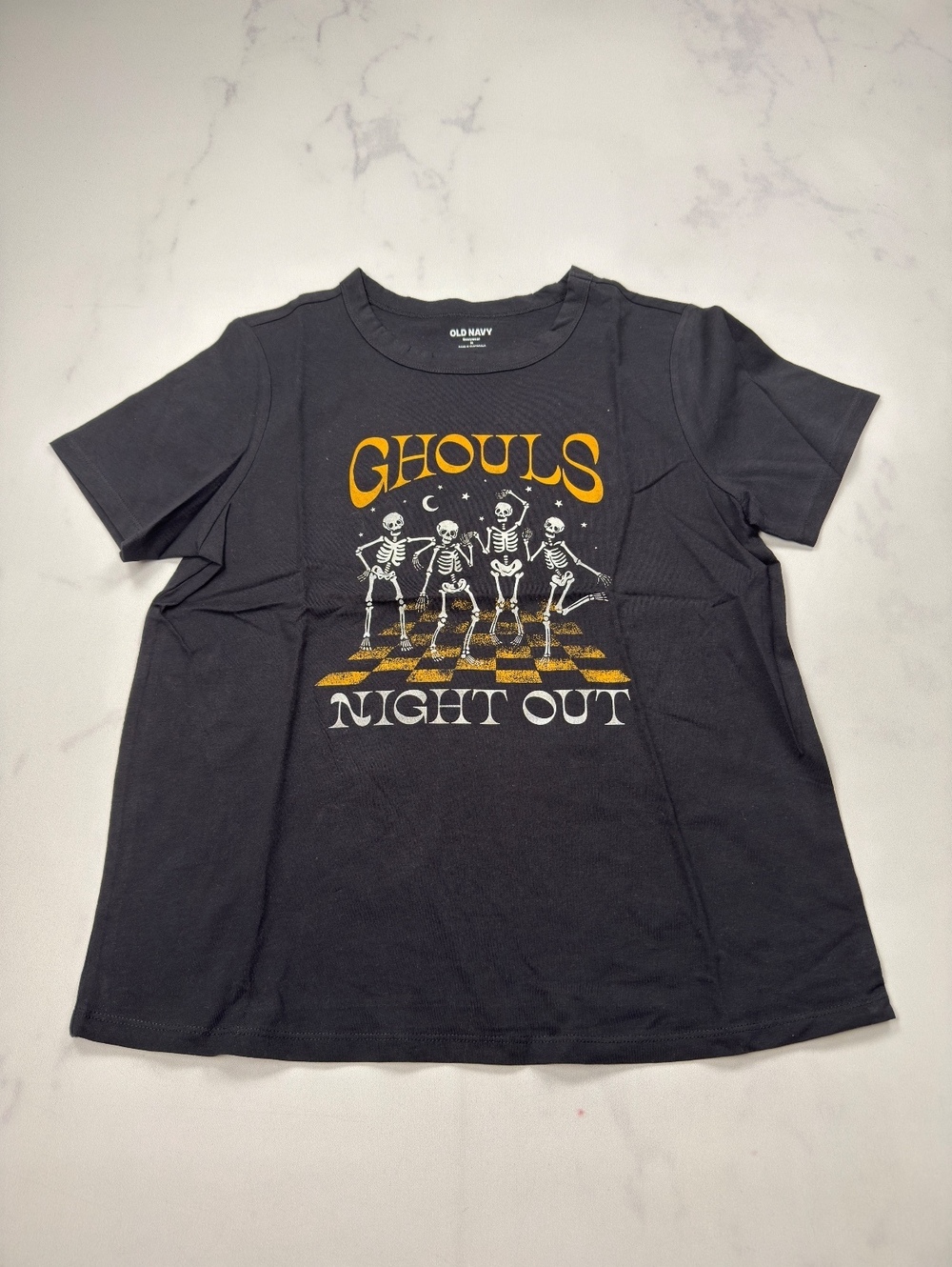 Old Navy T-Shirt Black Graphic Skeleton Night Out - Womens M